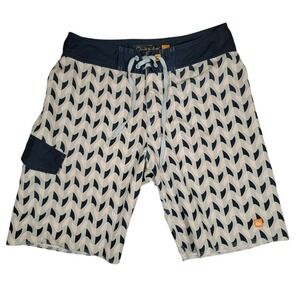 QUIKSILVER Mens Board Shorts‎ Sz 30 Blue Geometric Wave Surf Swim Beach Coastal